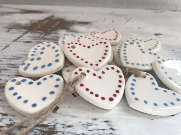 red blue heart tags