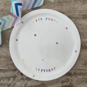 It's Your Birthday Celebration Plate by Amy Wright of Bumblebee Ceramics. 9.25". Family traditions.