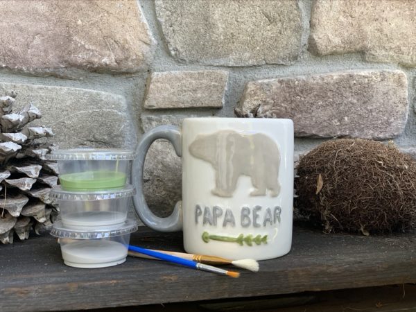 Papa Bear ceramic mug with glaze and brushes