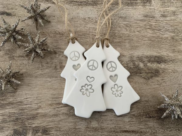 Ceramic Tree Christmas Ornament Love.Peace.Happiness