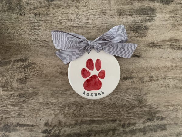Red dog paw with dk grey ribbon